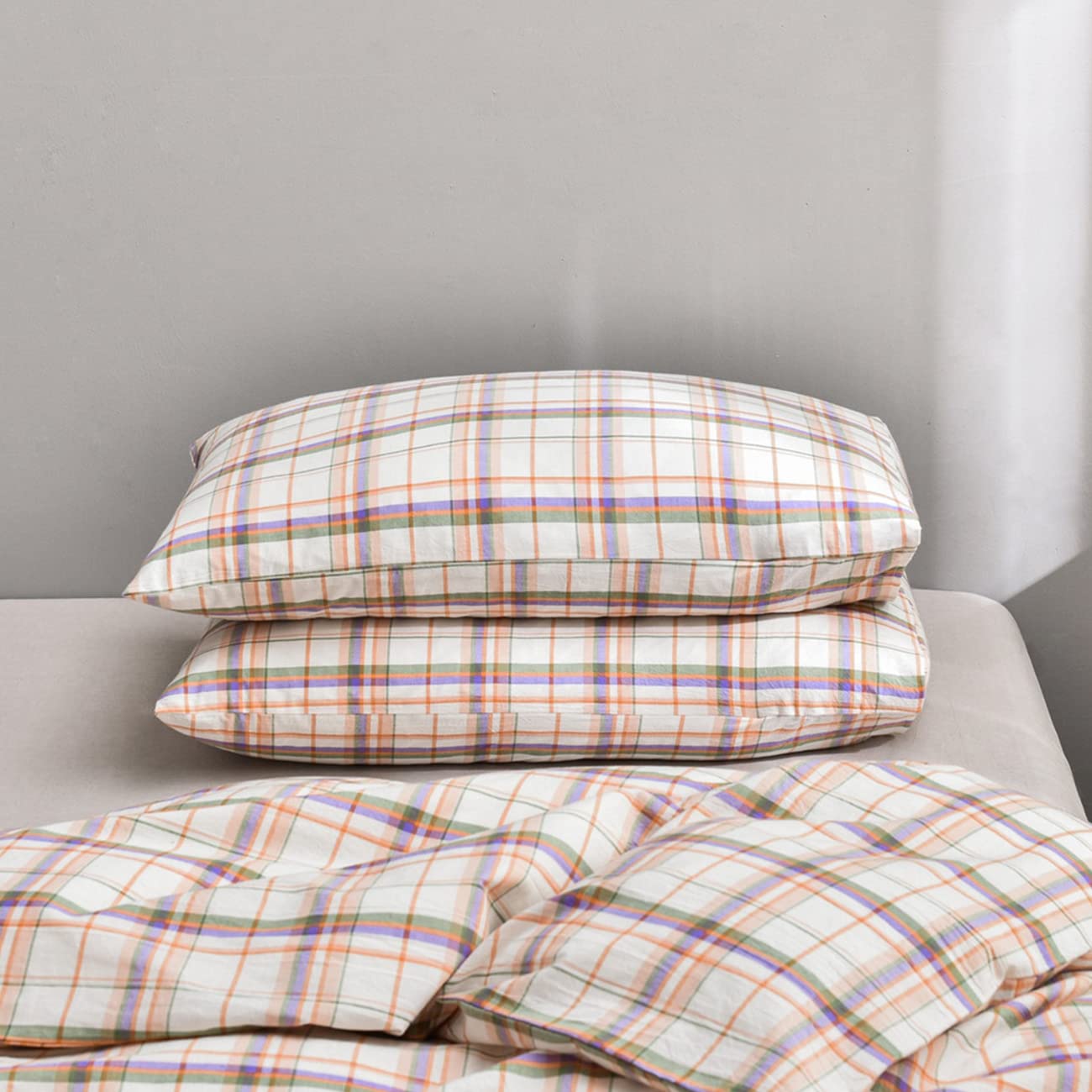 Amazon｜枕カバー 75×50cm(70x50cmも可） 綿 チェック柄 ピローケース